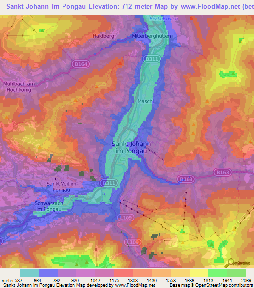 Sankt Johann im Pongau,Austria Elevation Map