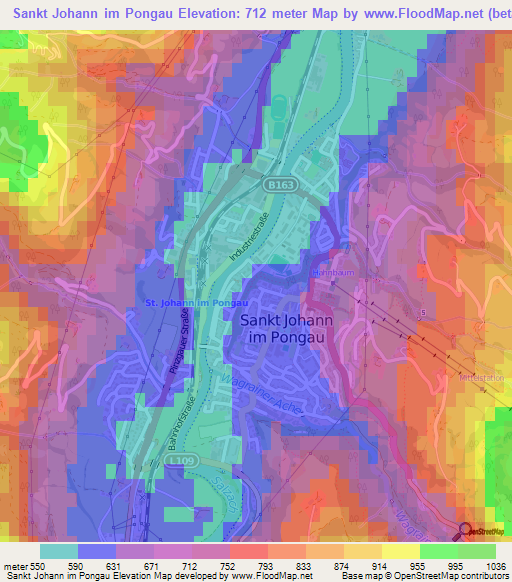 Sankt Johann im Pongau,Austria Elevation Map