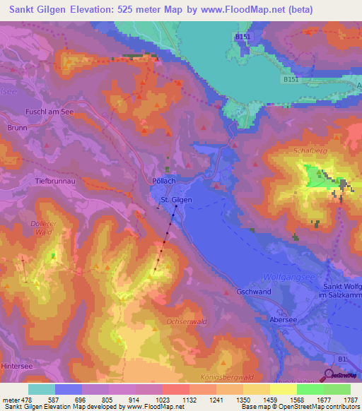 Sankt Gilgen,Austria Elevation Map