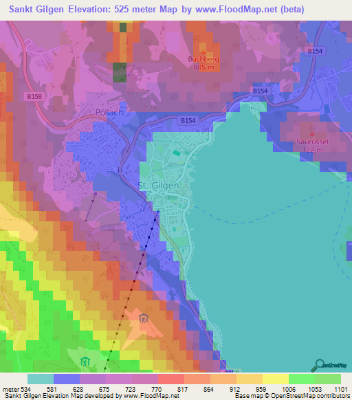Sankt Gilgen,Austria Elevation Map