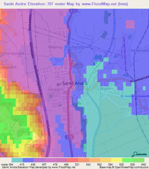 Sankt Andra,Austria Elevation Map