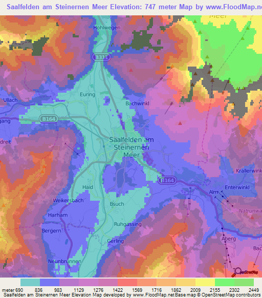 Saalfelden am Steinernen Meer,Austria Elevation Map