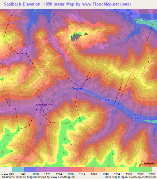 Saalbach,Austria Elevation Map