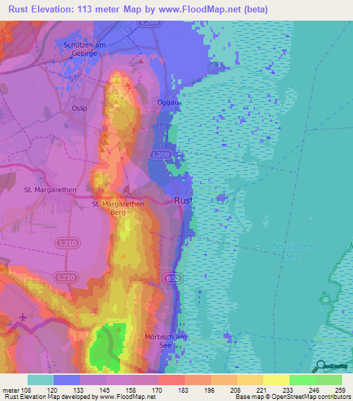 Rust,Austria Elevation Map