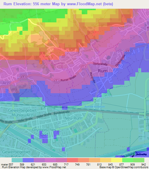Rum,Austria Elevation Map
