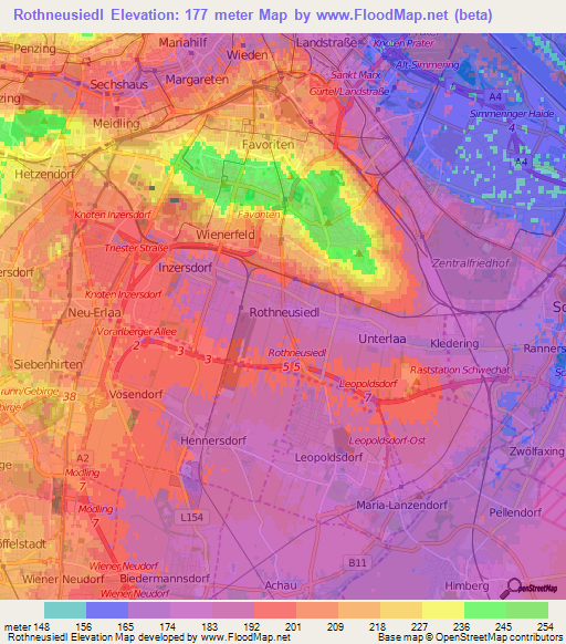 Rothneusiedl,Austria Elevation Map