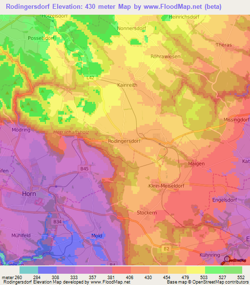 Rodingersdorf,Austria Elevation Map