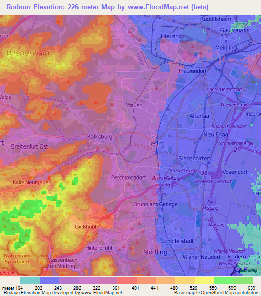 Rodaun,Austria Elevation Map
