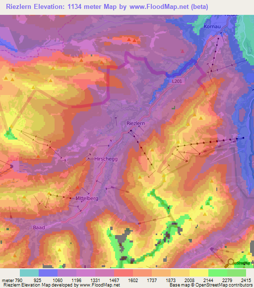 Riezlern,Austria Elevation Map
