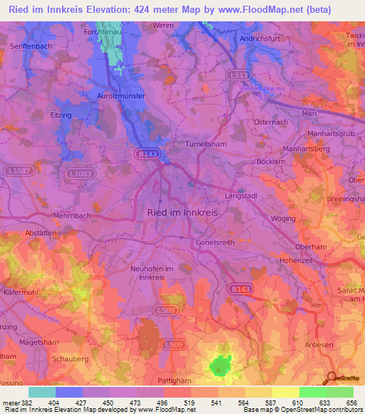 Ried im Innkreis,Austria Elevation Map