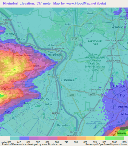 Rheindorf,Austria Elevation Map