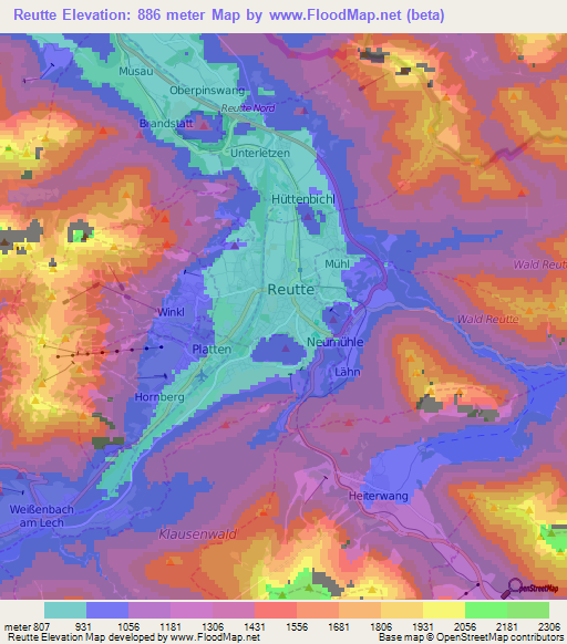 Reutte,Austria Elevation Map