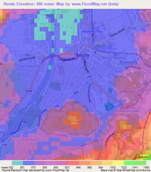 Reutte,Austria Elevation Map
