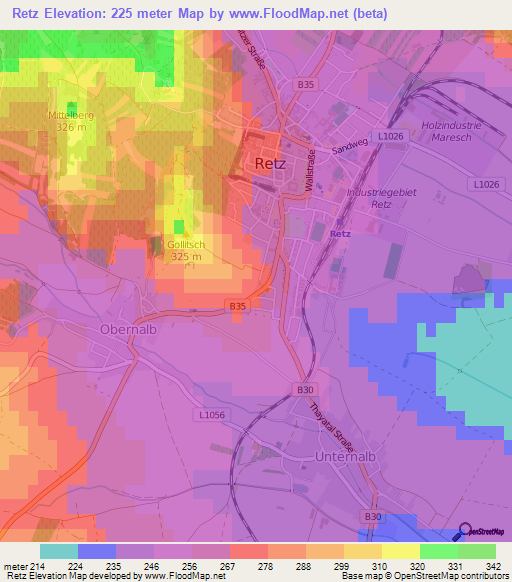 Retz,Austria Elevation Map
