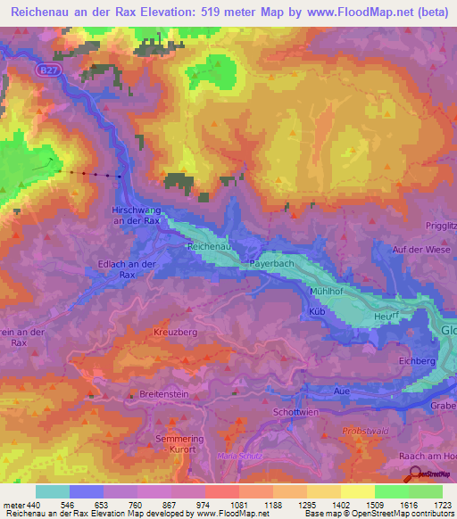 Reichenau an der Rax,Austria Elevation Map