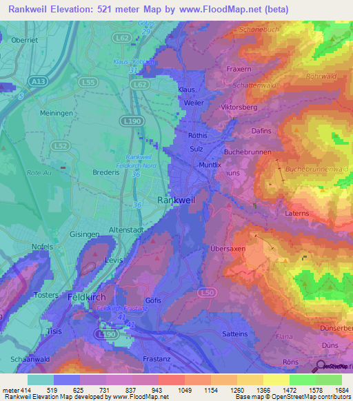 Rankweil,Austria Elevation Map