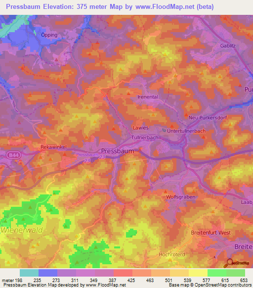 Pressbaum,Austria Elevation Map
