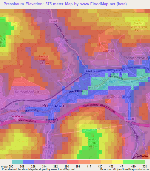 Pressbaum,Austria Elevation Map