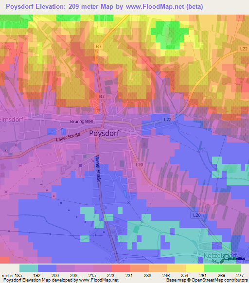 Poysdorf,Austria Elevation Map