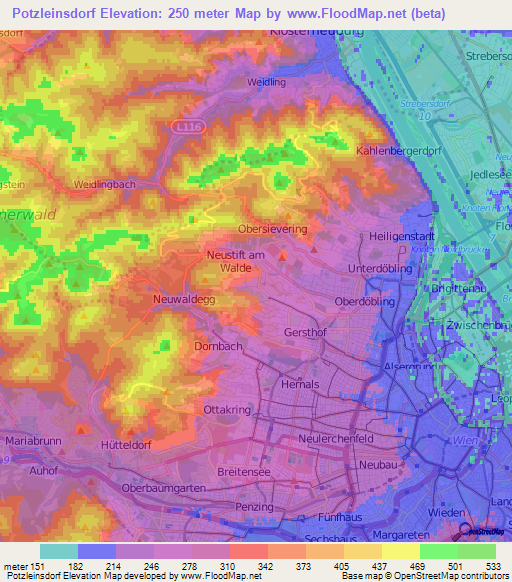 Potzleinsdorf,Austria Elevation Map