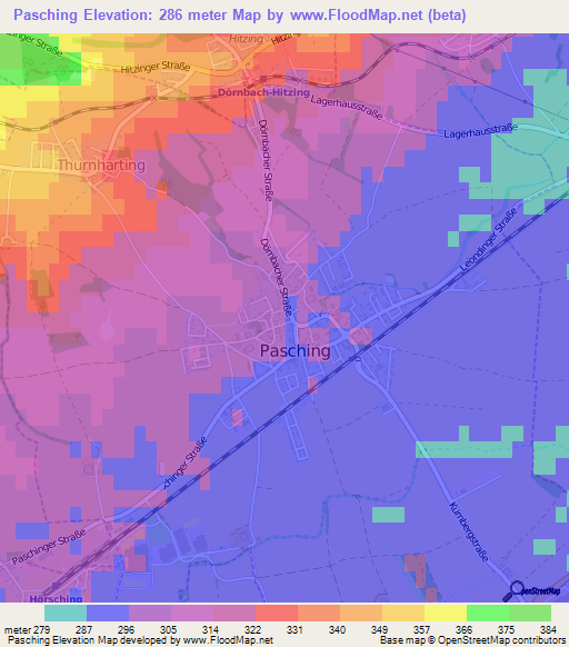 Pasching,Austria Elevation Map