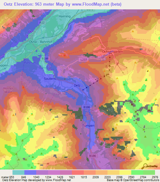 Oetz,Austria Elevation Map