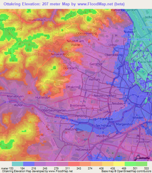 Ottakring,Austria Elevation Map