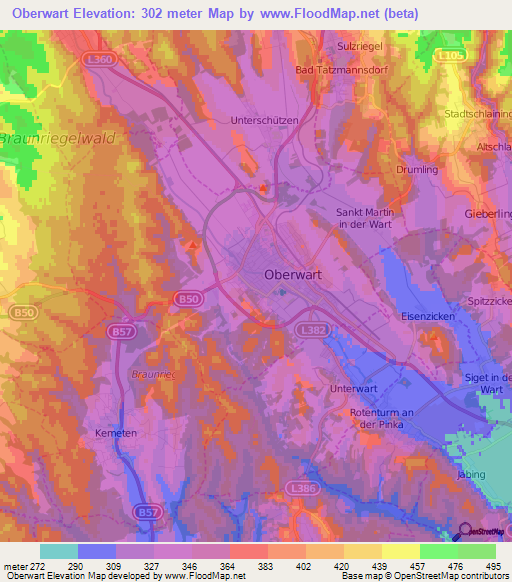 Oberwart,Austria Elevation Map