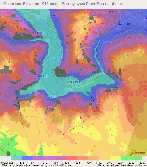 Obertraun,Austria Elevation Map