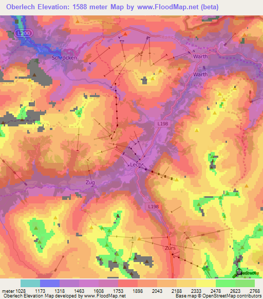 Oberlech,Austria Elevation Map