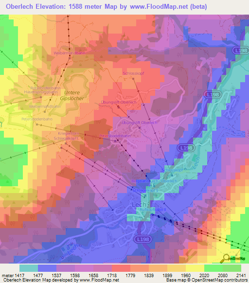 Oberlech,Austria Elevation Map