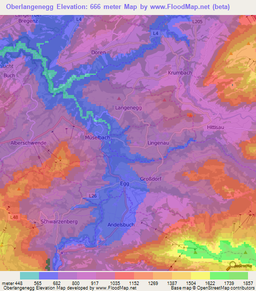 Oberlangenegg,Austria Elevation Map