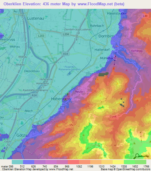 Oberklien,Austria Elevation Map