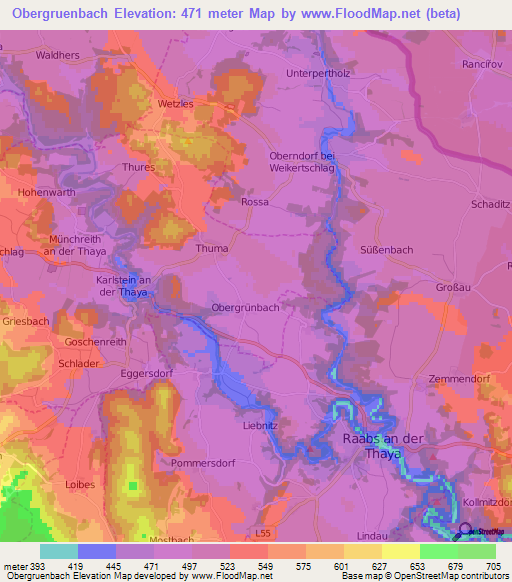 Obergruenbach,Austria Elevation Map