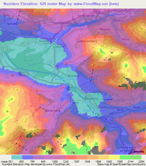 Nuziders,Austria Elevation Map