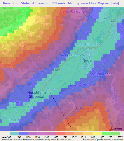 Neustift im Stubaital,Austria Elevation Map