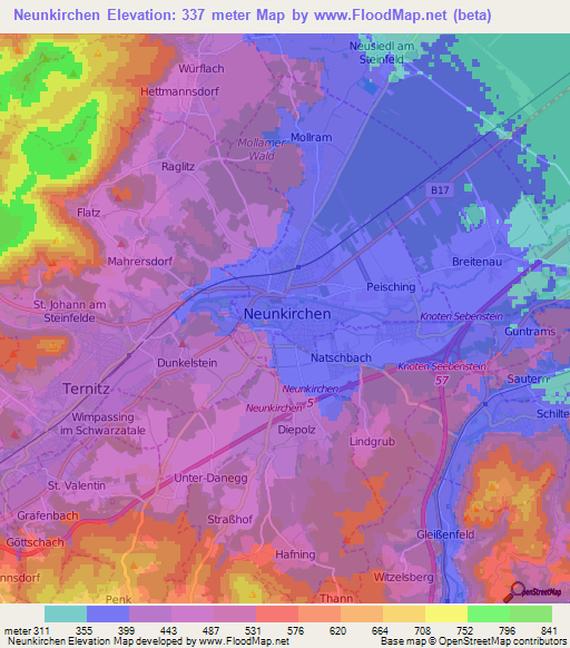 Neunkirchen,Austria Elevation Map