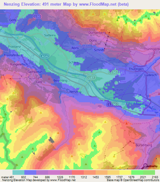 Nenzing,Austria Elevation Map