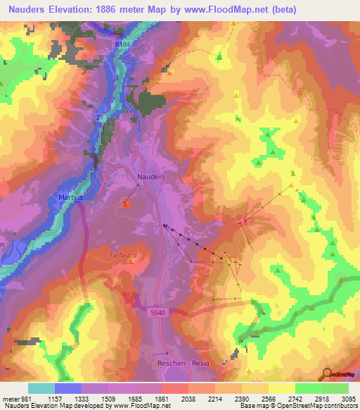 Nauders,Austria Elevation Map