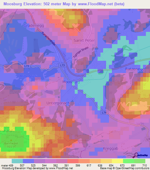 Moosburg,Austria Elevation Map