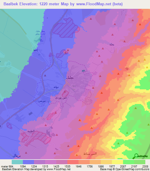 Baalbek,Lebanon Elevation Map