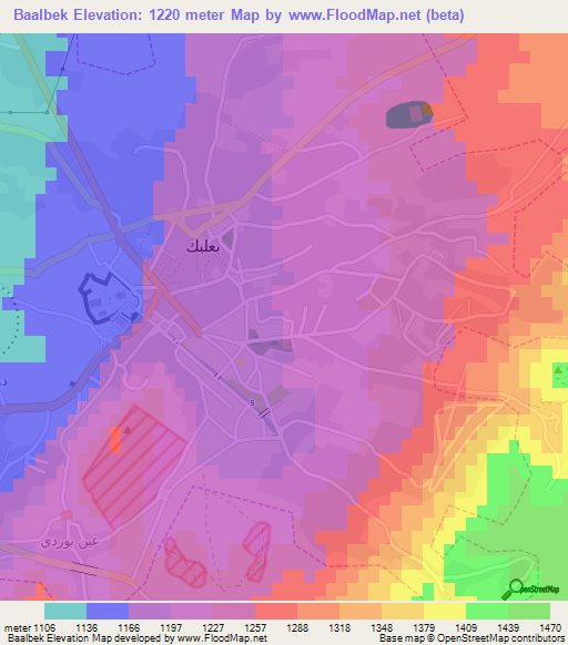 Baalbek,Lebanon Elevation Map