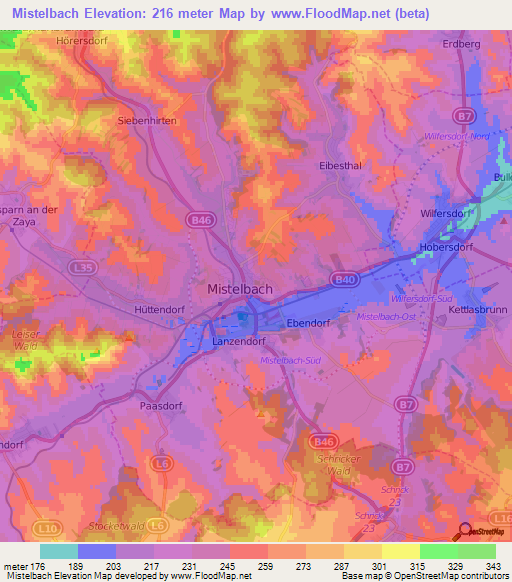 Mistelbach,Austria Elevation Map
