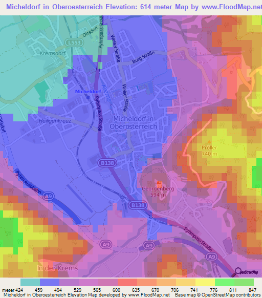 Micheldorf in Oberoesterreich,Austria Elevation Map