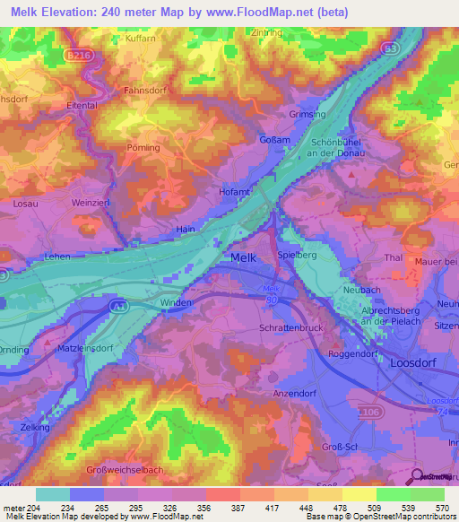 Melk,Austria Elevation Map