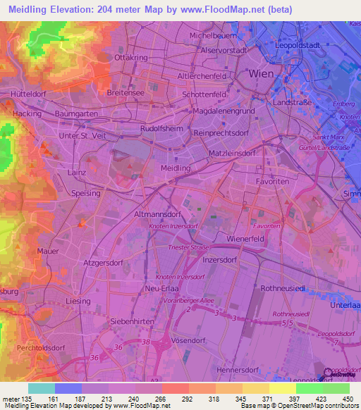 Meidling,Austria Elevation Map