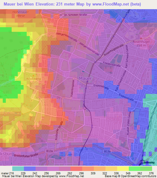 Mauer bei Wien,Austria Elevation Map