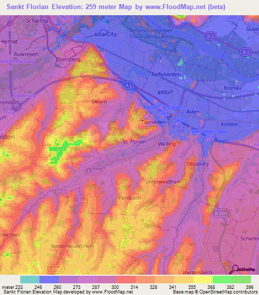 Sankt Florian,Austria Elevation Map