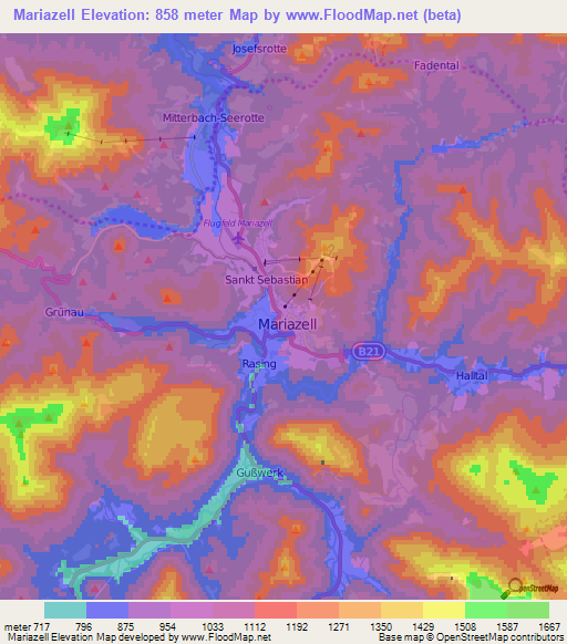 Mariazell,Austria Elevation Map