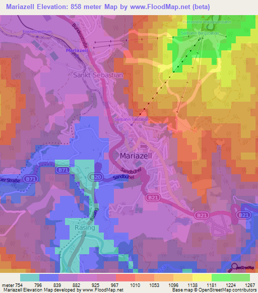 Mariazell,Austria Elevation Map